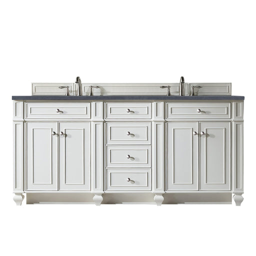 James Martin Furniture - Bristol 72" Double Vanity, Bright White, w- 3 CM Charcoal Soapstone Quartz Top - 157-V72-BW-3CSP - GreatFurnitureDeal