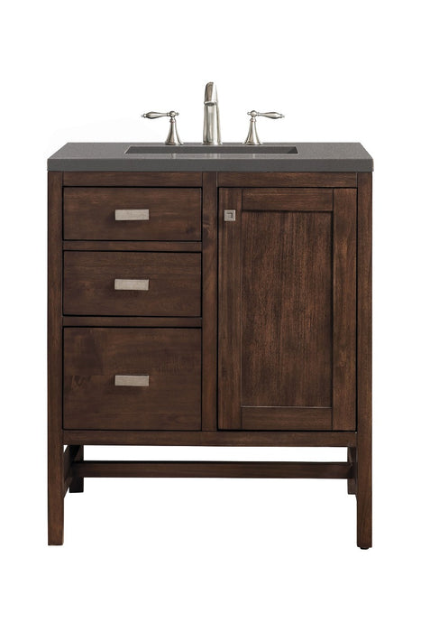 James Martin Furniture - Addison 30" Single Vanity Cabinet, Mid Century Acacia, w- 3 CM Grey Expo Quartz Top - E444-V30-MCA-3GEX - GreatFurnitureDeal
