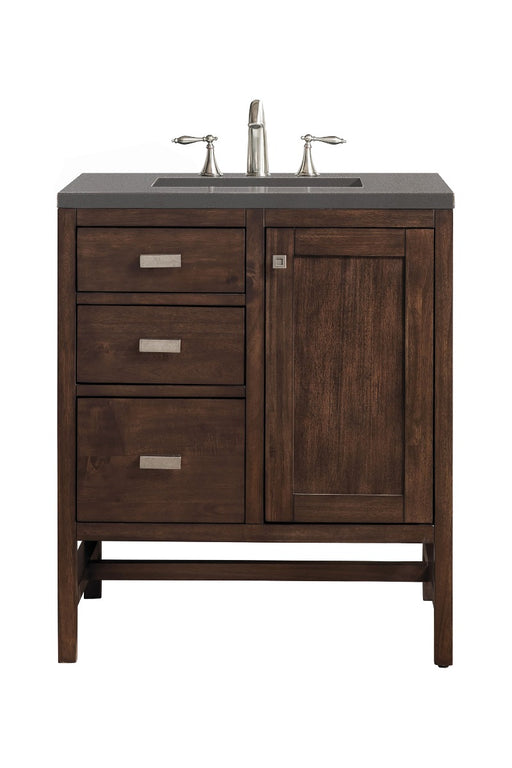 James Martin Furniture - Addison 30" Single Vanity Cabinet, Mid Century Acacia, w- 3 CM Grey Expo Quartz Top - E444-V30-MCA-3GEX - GreatFurnitureDeal