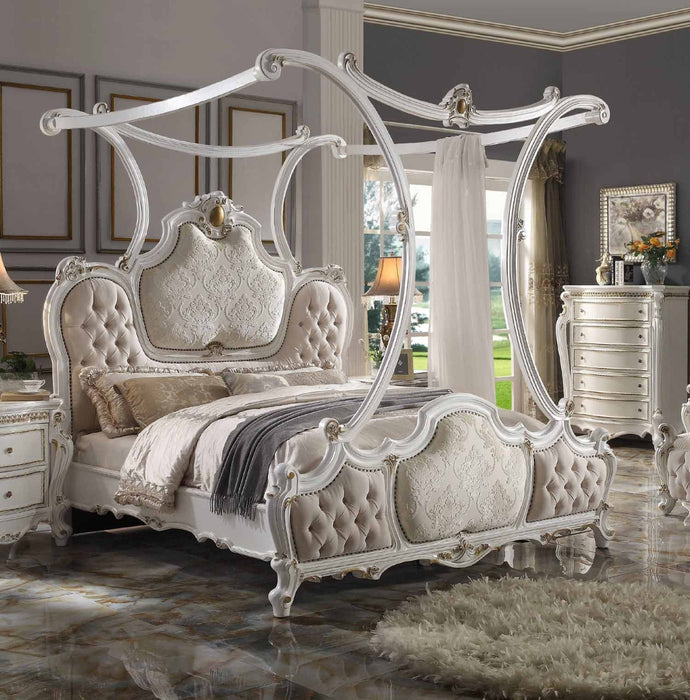 Acme Furniture - Picardy Eastern King Bed w-Canopy, Fabric & Antique Pearl - 28207EK - GreatFurnitureDeal