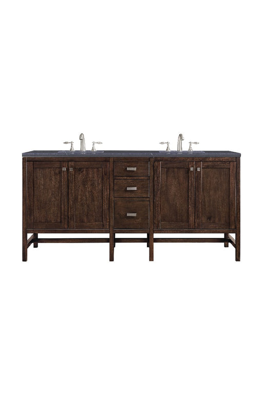James Martin Furniture - Addison 72" Double Vanity Cabinet, Mid Century Acacia, w- 3 CM Charcoal Soapstone Quartz Top - E444-V72-MCA-3CSP - GreatFurnitureDeal