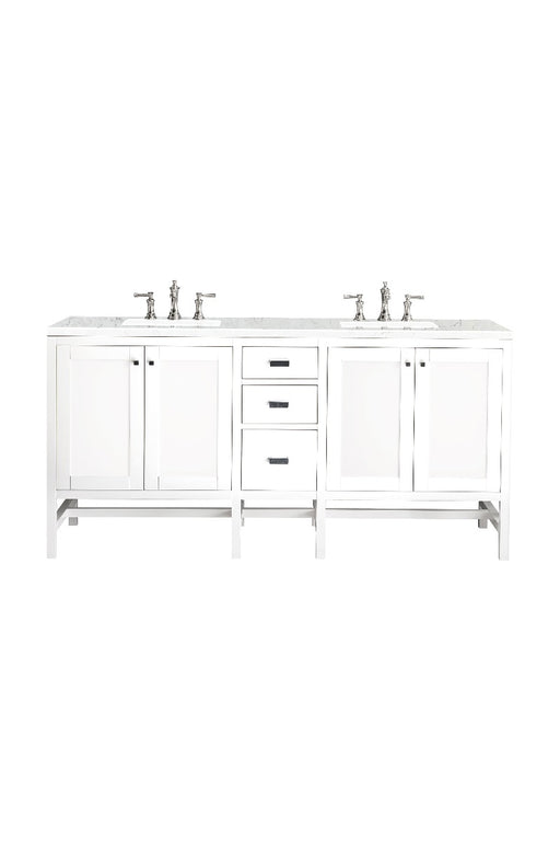 James Martin Furniture - Addison 72" Double Vanity Cabinet, Glossy White, w- 3 CM Eternal Jasmine Pearl Quartz Top - E444-V72-GW-3EJP - GreatFurnitureDeal