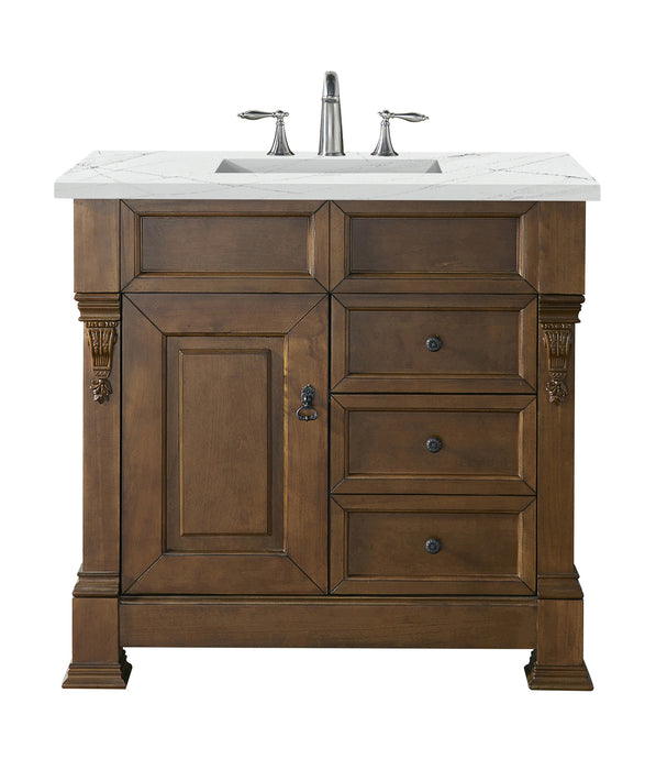 James Martin Furniture - Brookfield 36" Country Oak Single Vanity  w/ 3 CM Ethereal Noctis Quartz Top - 147-114-5576-3ENC - GreatFurnitureDeal