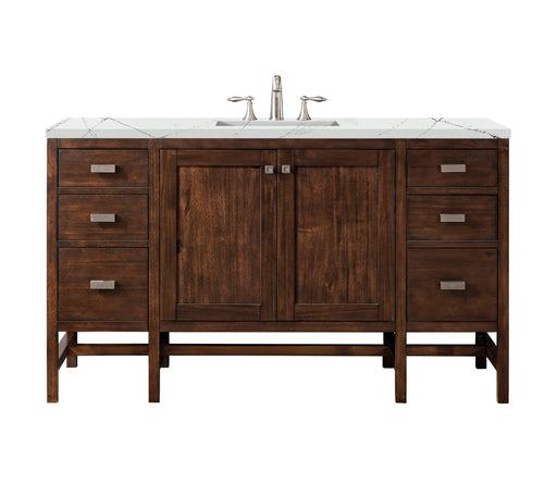 James Martin Furniture - Addison 60" Single Vanity Cabinet , Mid Century Acacia, w/ 3 CM Ethereal Noctis Quartz Top - E444-V60S-MCA-3ENC - GreatFurnitureDeal
