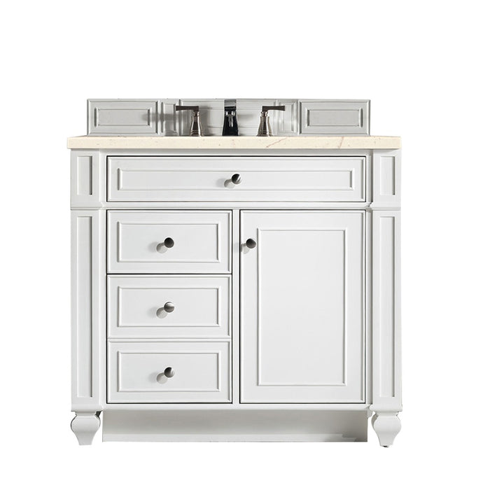 James Martin Furniture - Bristol 36" Single Vanity, Bright White, w- 3 CM Eternal Marfil Quartz Top - 157-V36-BW-3EMR - GreatFurnitureDeal