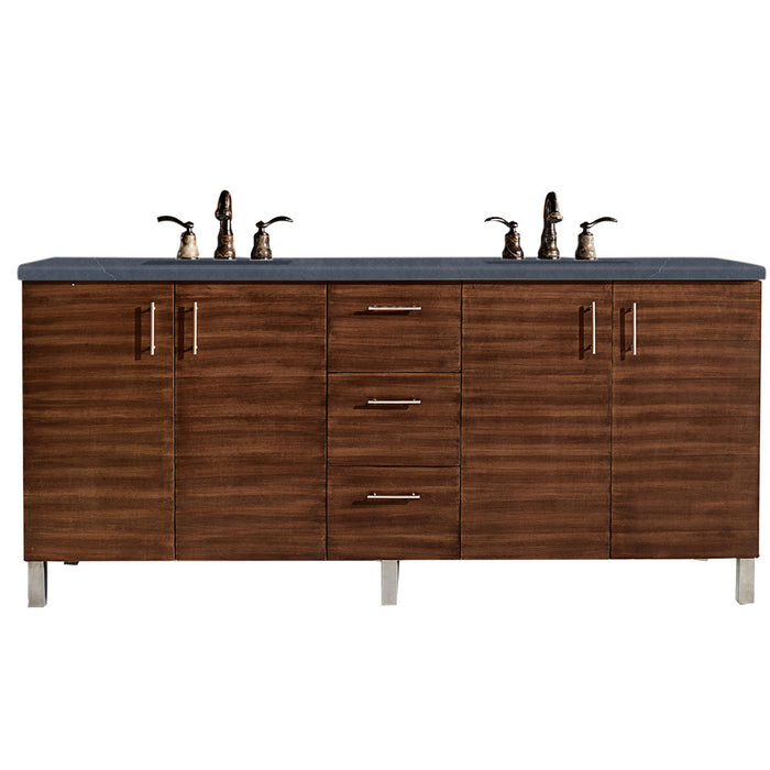 James Martin Furniture - Metropolitan 72" Double Vanity, American Walnut, w- 3 CM Charcoal Soapstone Quartz Top - 850-V72-AWT-3CSP - GreatFurnitureDeal