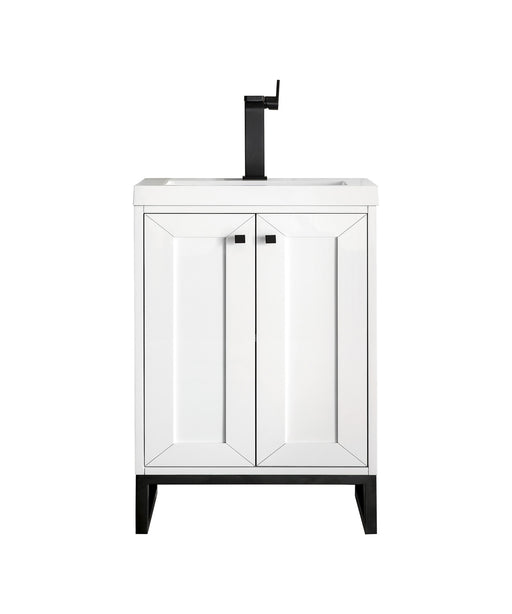 James Martin Furniture - Chianti 20" Single Vanity Cabinet, Glossy White, Matte Black, w/ White Glossy Composite Countertop - E303V20GWMBKWG - GreatFurnitureDeal