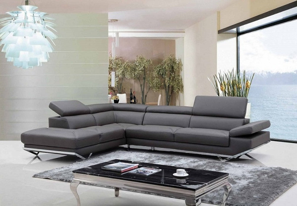 VIG Furniture - Divani Casa Quebec - Modern Dark Grey Eco-Leather Left Facing Sectional Sofa - VGKN-K8488-SECT-DKGRY-L