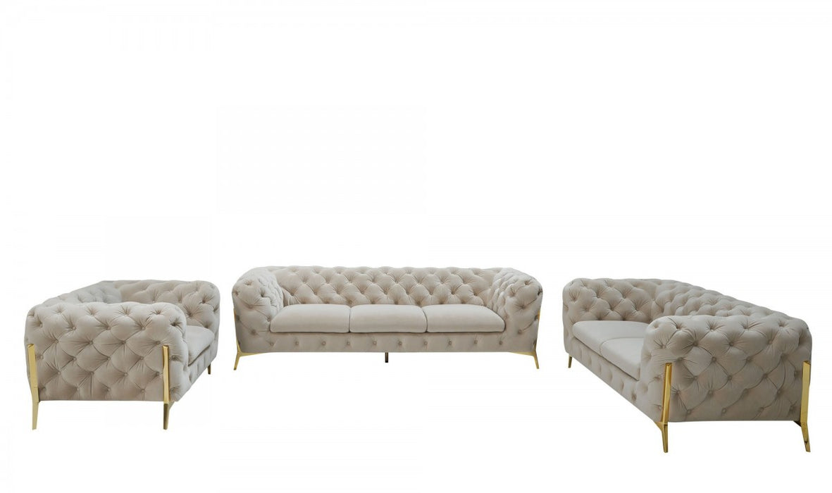 VIG Furniture - Divani Casa Quincey Transitional Beige Velvet Sofa Set - VGKNK8520-BEI-SET
