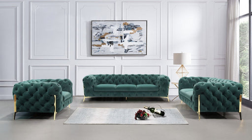 VIG Furniture - Divani Casa Quincey Transitional Emerald Green Velvet Sofa Set - VGKNK8520-GRN-SET - GreatFurnitureDeal
