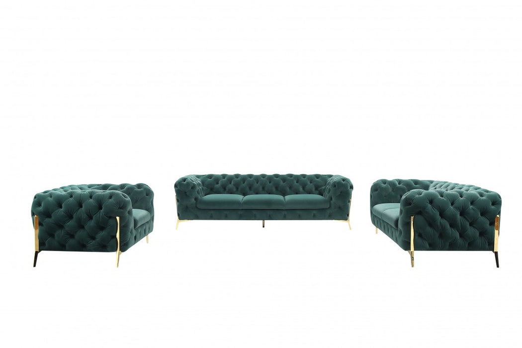 VIG Furniture - Divani Casa Quincey Transitional Emerald Green Velvet Sofa Set - VGKNK8520-GRN-SET