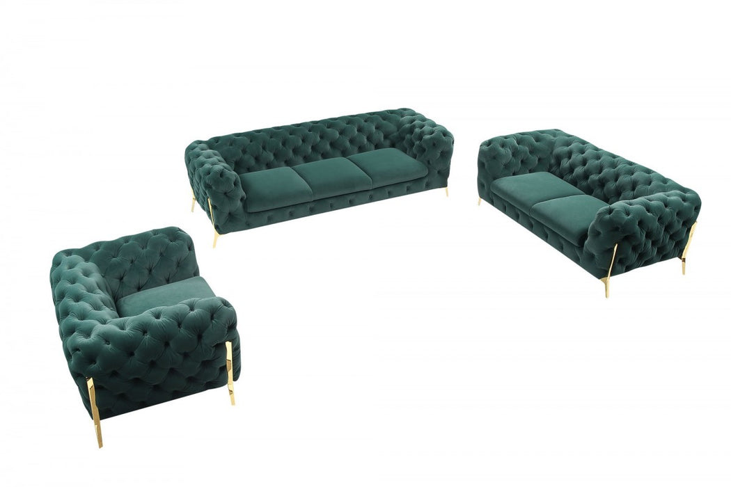 VIG Furniture - Divani Casa Quincey Transitional Emerald Green Velvet Sofa Set - VGKNK8520-GRN-SET - GreatFurnitureDeal