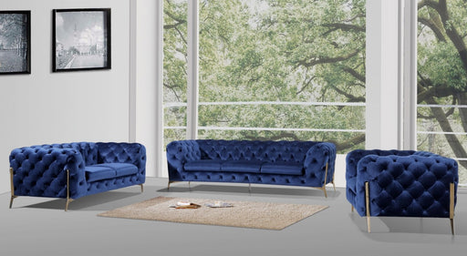 VIG Furniture - Divani Casa Quincey Transitional Blue Velvet Sofa Set - VGKNK8520-BLU-SET - GreatFurnitureDeal