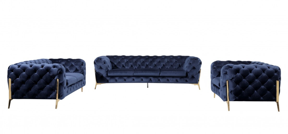 VIG Furniture - Divani Casa Quincey Transitional Blue Velvet Sofa Set - VGKNK8520-BLU-SET - GreatFurnitureDeal