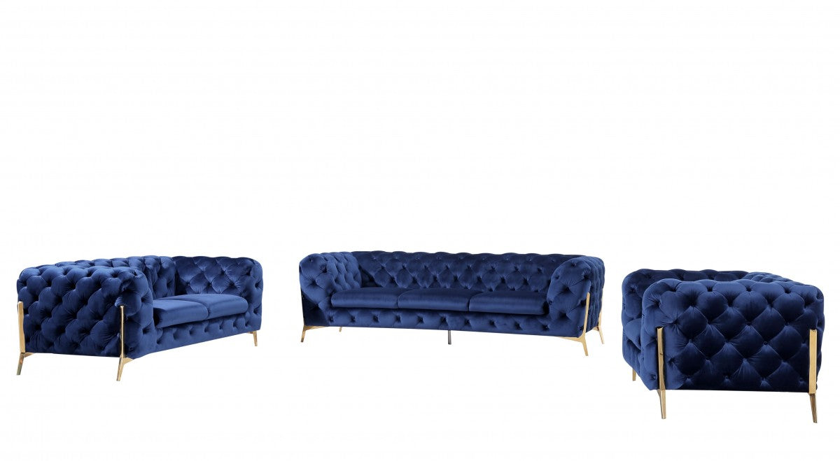 VIG Furniture - Divani Casa Quincey Transitional Blue Velvet Sofa Set - VGKNK8520-BLU-SET