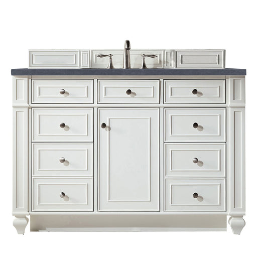 James Martin Furniture - Bristol 48" Single Vanity, Bright White, w- 3 CM Charcoal Soapstone Quartz Top - 157-V48-BW-3CSP - GreatFurnitureDeal