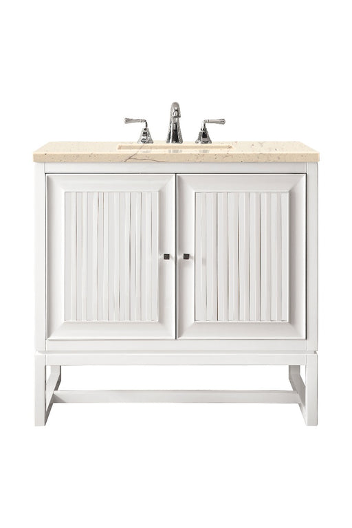 James Martin Furniture - Athens 30" Single Vanity Cabinet, Glossy White, w- 3 CM Eternal Marfil Top - E645-V30-GW-3EMR - GreatFurnitureDeal