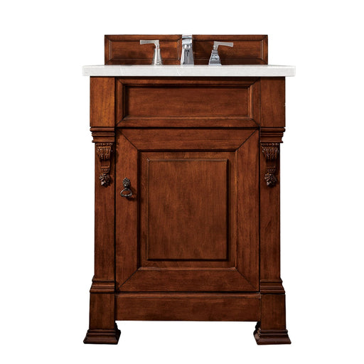 James Martin Furniture - Brookfield 26" Warm Cherry Single Vanity w- 3 CM Eternal Serena Quartz Top - 147-114-V26-WCH-3ESR - GreatFurnitureDeal