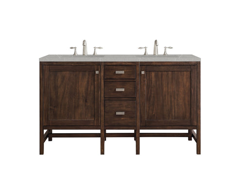 James Martin Furniture - Addison 60" Double Vanity Cabinet, Mid Century Acacia, w- 3 CM Eternal Serena Quartz Top - E444-V60D-MCA-3ESR - GreatFurnitureDeal