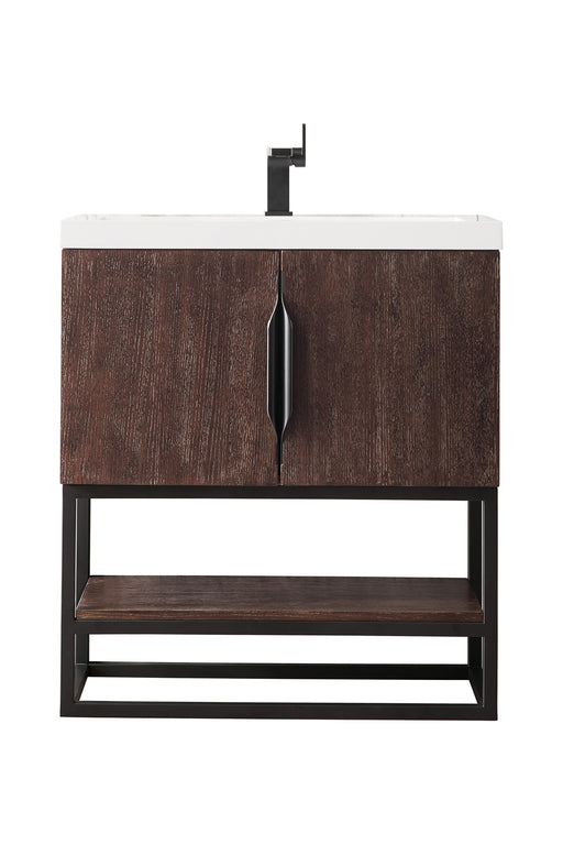 James Martin Furniture - Columbia 31.5" Single Vanity Cabinet, Coffee Oak, Matte Black, w/ White Glossy Composite Countertop - 388V31.5CFOMBKWG - GreatFurnitureDeal
