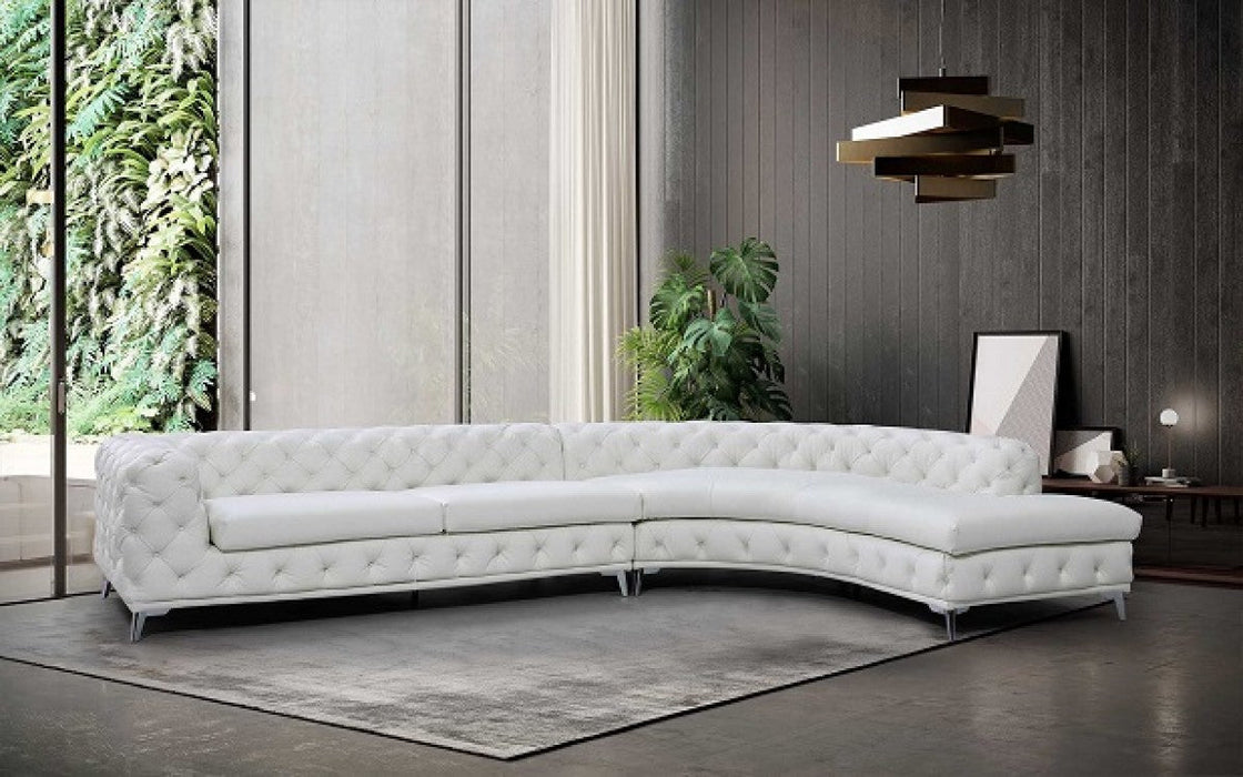 VIG Furniture - DIvani Casa Kohl - Contemporary White RAF Curved Shape Sectional Sofa w/ Chaise - VGEV-2179-WHT-RAF-SECT