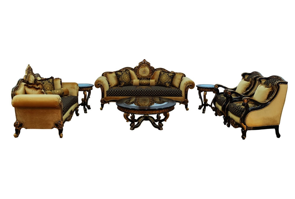 European Furniture - Raffaello Luxury Sofa in Black & Antique Dark Gold Leaf - 41024-S - GreatFurnitureDeal