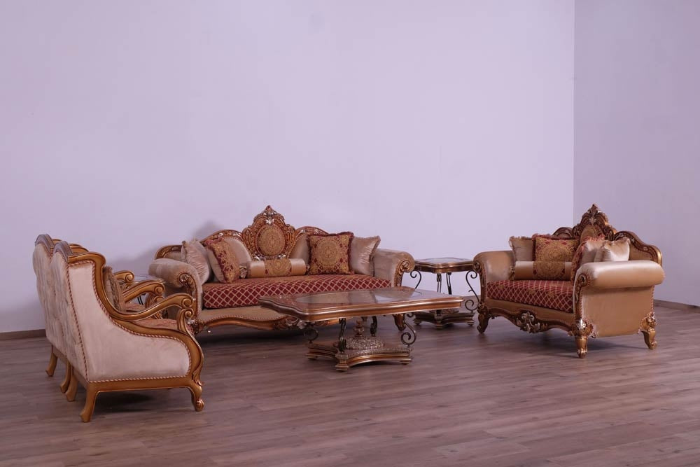 European Furniture - Raffaello III Luxury Loveseat in Red & Gold - 41022-L - GreatFurnitureDeal