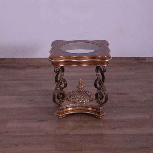 European Furniture - Raffaello III End Table in Antique Brown - Blended Silver & Gold - 41026-ET - GreatFurnitureDeal