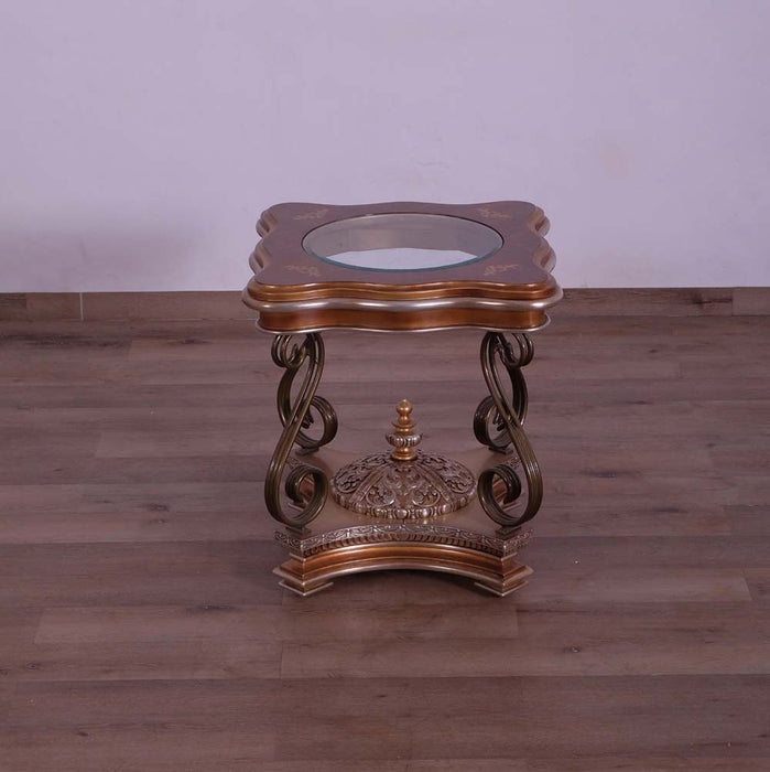 European Furniture - Raffaello III End Table in Red & Gold - 41026-ET