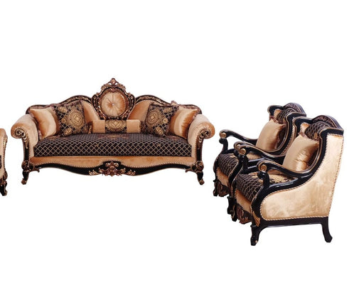 European Furniture - Raffaello 2 Piece Luxury Sofa Set in Black & Antique Dark Gold Leaf - 41024-SC