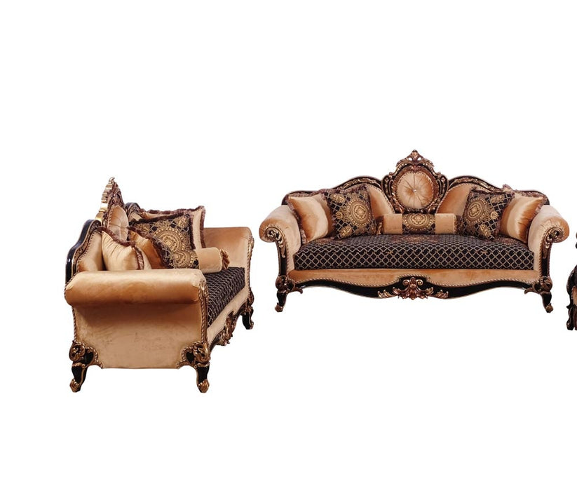 European Furniture - Raffaello 2 Piece Luxury Sofa Set in Black & Antique Dark Gold Leaf - 41024-SL