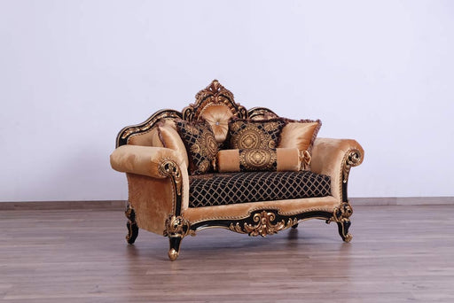 European Furniture - Raffaello Luxury Loveseat in Black & Antique Dark Gold Leaf - 41024-L - GreatFurnitureDeal