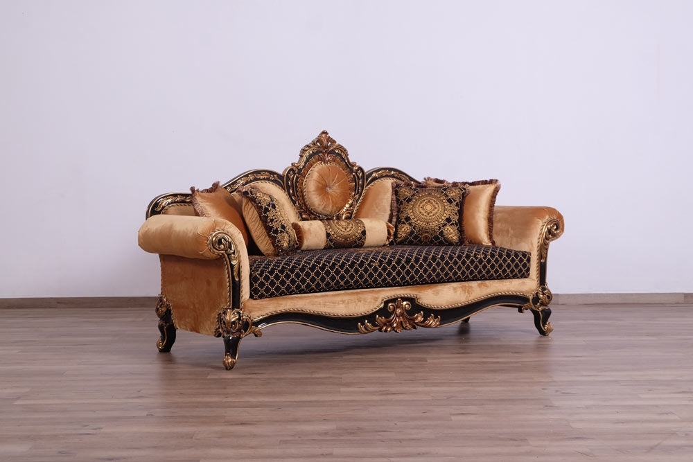 European Furniture - Raffaello Luxury Sofa in Black & Antique Dark Gold Leaf - 41024-S