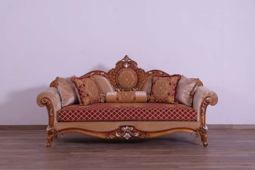 European Furniture - Raffaello III 2 Piece Luxury Sofa Set in Red & Gold - 41022-SL - GreatFurnitureDeal