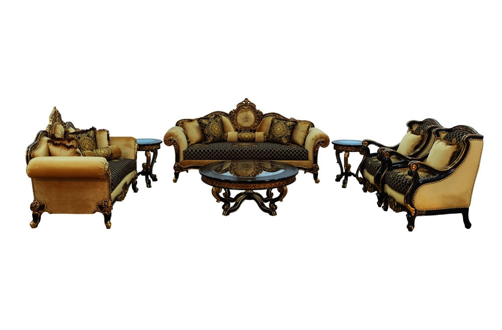 European Furniture - Raffaello 4 Piece Luxury Living Room Set in Black & Antique Dark Gold Leaf - 41024-SL2C
