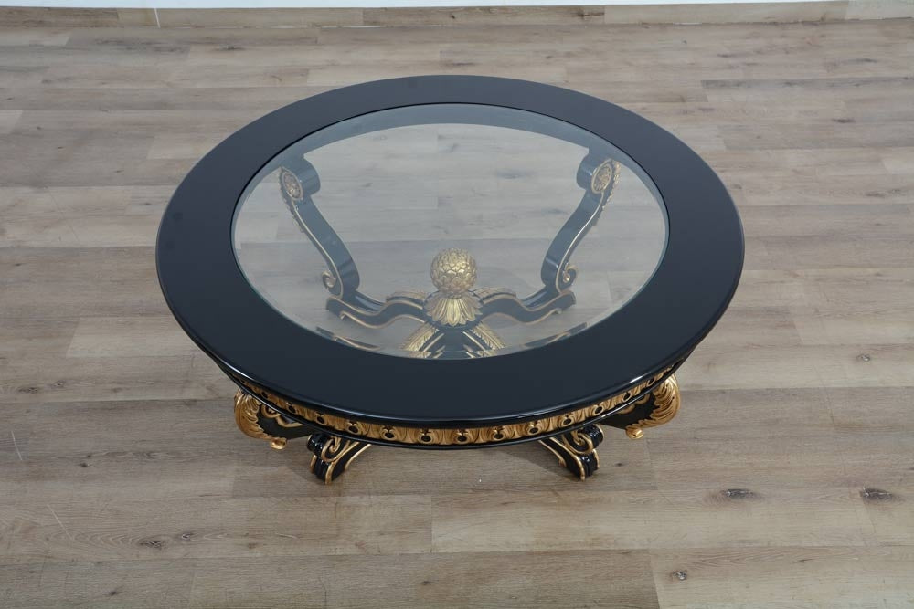 European Furniture - Raffaello Side Table in Black & Antique Dark Gold Leaf - 41024-ET