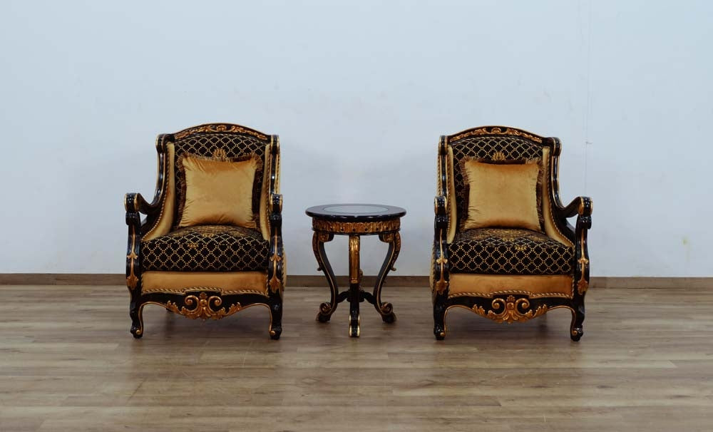 European Furniture - Raffaello Side Table in Black & Antique Dark Gold Leaf - 41024-ET - GreatFurnitureDeal