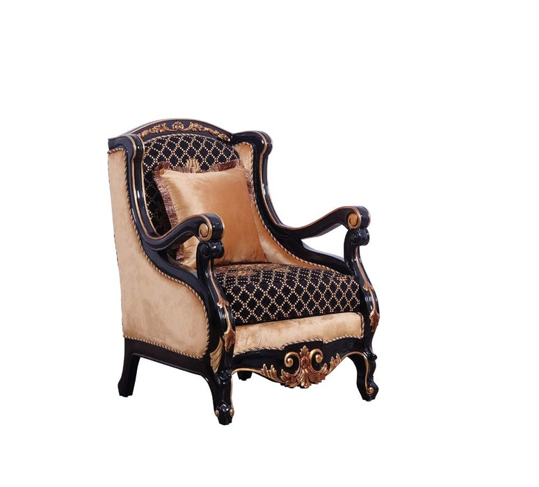 European Furniture - Raffaello Luxury Chair in Black & Antique Dark Gold Leaf - 41024-C 