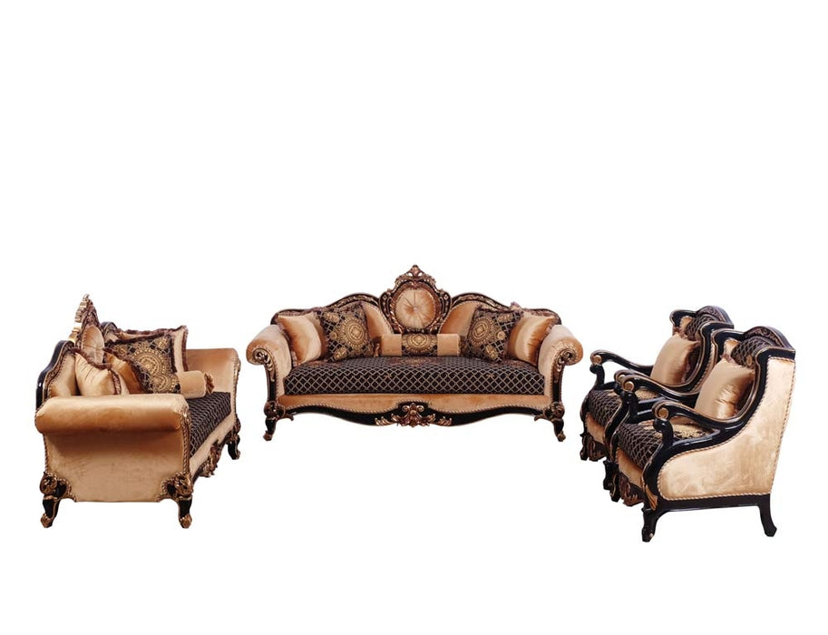 European Furniture - Raffaello 4 Piece Luxury Living Room Set in Black & Antique Dark Gold Leaf - 41024-SL2C