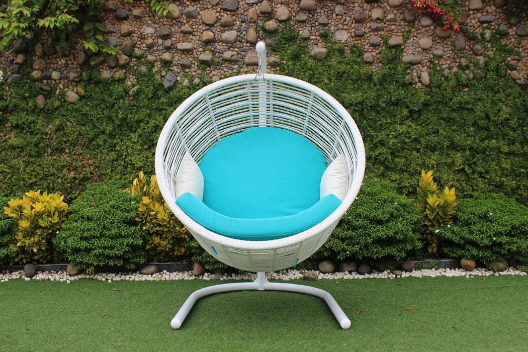 VIG Furniture - Renava Doheny Outdoor White & Aqua Blue Hanging Chair - VGATRAHM-011 - GreatFurnitureDeal