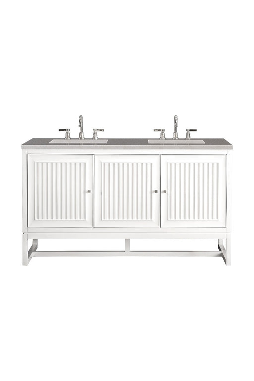 James Martin Furniture - Athens 60" Double Vanity Cabinet, Glossy White, w- 3 CM Grey Expo Quartz Top - E645-V60D-GW-3GEX - GreatFurnitureDeal