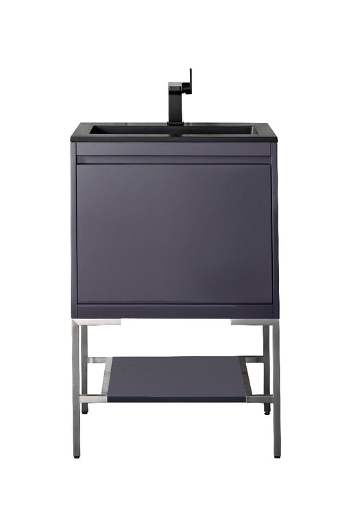 James Martin Furniture - Milan 23.6" Single Vanity Cabinet, Modern Grey Glossy, Brushed Nickel w-Charcoal Black Composite Top - 801V23.6MGGBNKCHB - GreatFurnitureDeal