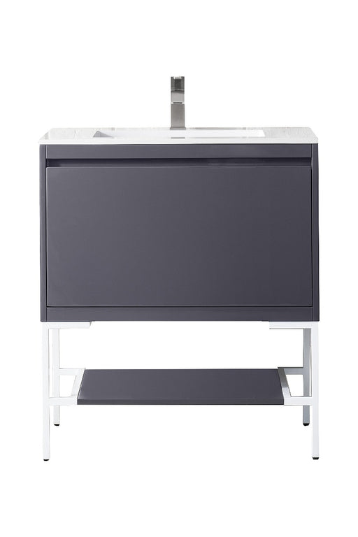 James Martin Furniture - Milan 31.5" Single Vanity Cabinet, Modern Grey Glossy, Glossy White w-Glossy White Composite Top - 801V31.5MGGGWGW - GreatFurnitureDeal