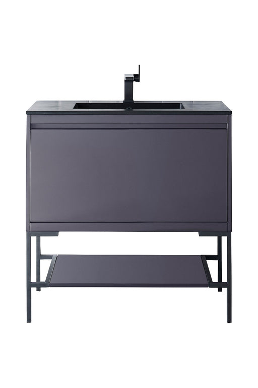 James Martin Furniture - Milan 35.4" Single Vanity Cabinet, Modern Grey Glossy, Matte Black w-Charcoal Black Composite Top - 801V35.4MGGMBKCHB - GreatFurnitureDeal