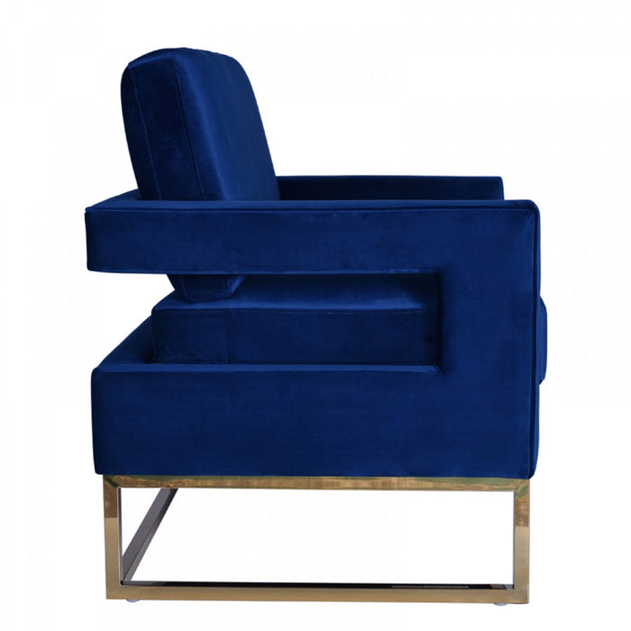 VIG Furniture - Modrest Edna Modern Blue Velvet & Gold Accent Chair - VGRH-RHS-AC-201-BLU - GreatFurnitureDeal