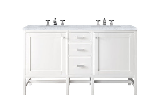 James Martin Furniture - Addison 60" Double Vanity Cabinet, Glossy White, w- 3 CM Carrara White Top - E444-V60D-GW-3CAR - GreatFurnitureDeal