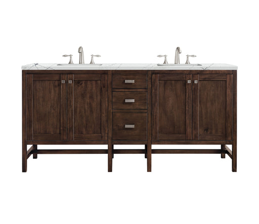 James Martin Furniture - Addison 72" Double Vanity Cabinet, Mid Century Acacia, w/ 3 CM Ethereal Noctis Quartz Top - E444-V72-MCA-3ENC - GreatFurnitureDeal