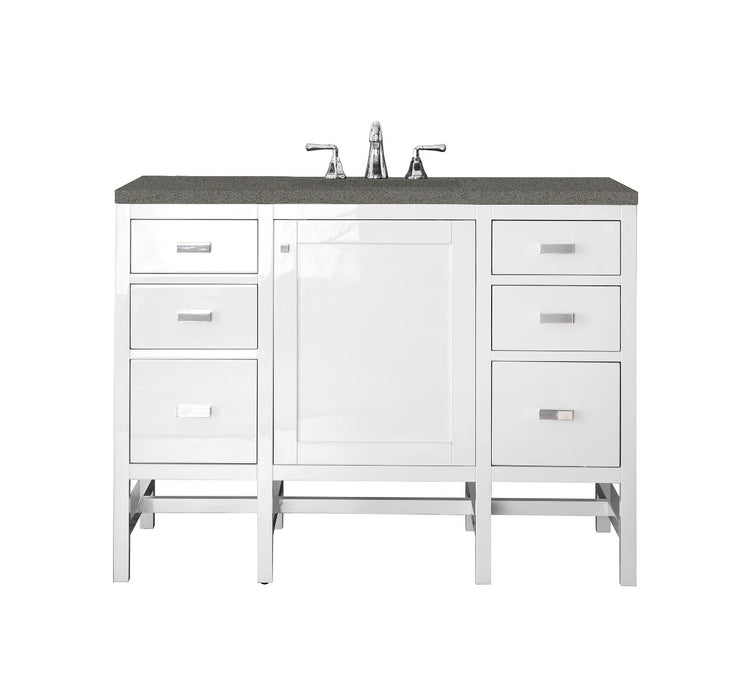 James Martin Furniture - Addison 48" Single Vanity Cabinet, Glossy White, w- 3 CM Grey Expo Quartz Top - E444-V48-GW-3GEX - GreatFurnitureDeal