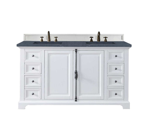 James Martin Furniture - Providence 60" Double Vanity Cabinet, Bright White, w- 3 CM Charcoal Soapstone Quartz Top - 238-105-V60D-BW-3CSP - GreatFurnitureDeal