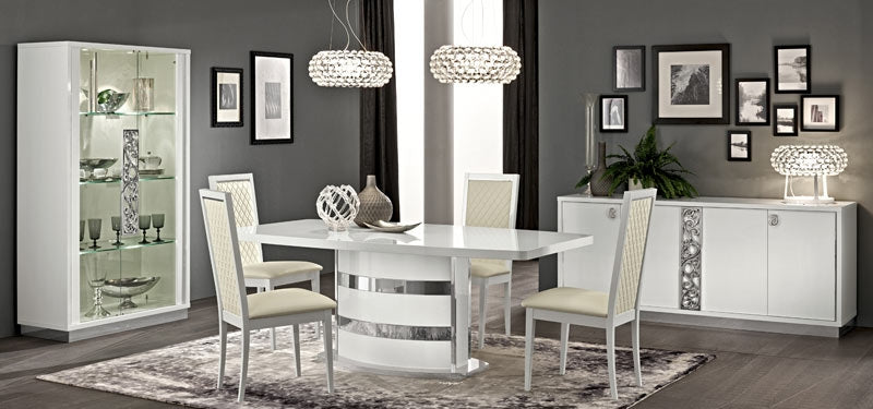 ESF Furniture - Roma 6 Piece Dining Table Set with 18" Extension in White - ROMADTWC-6SET